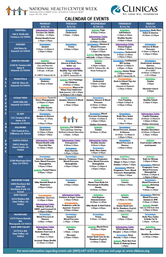 Health Week Calendar