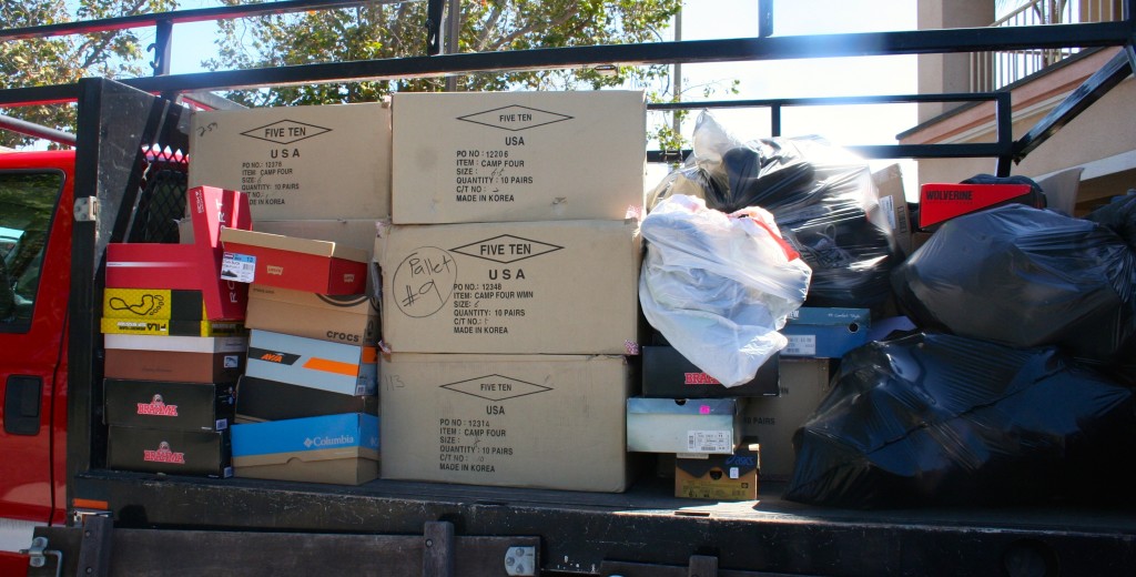 A Oxnard Fire Department truck is filled with boots and shoes as part of the 2016 Boot Drive for Homeless Veterans. Courtesy photo.