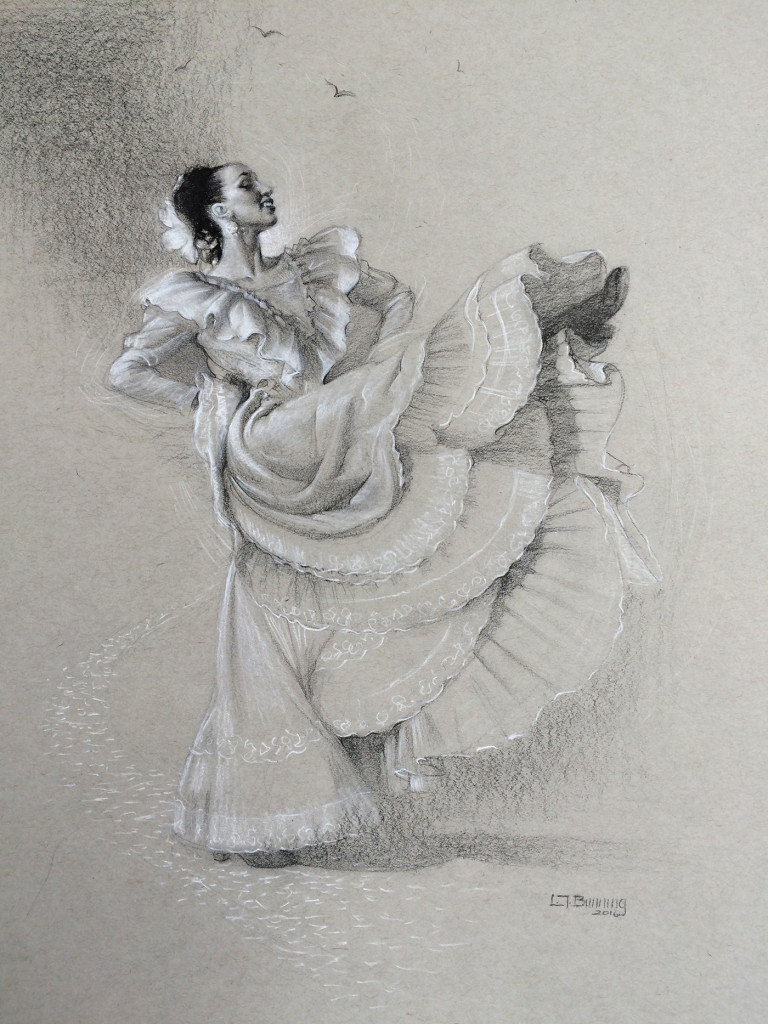 Alegria” by L.T. Bunning, charcoal on paper, 24 x 20 inches, Collection of the artist. Courtesy image.